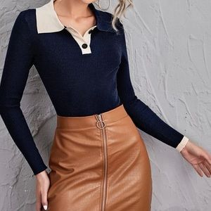 Gorgeous Navy and Cream Collared Sweater